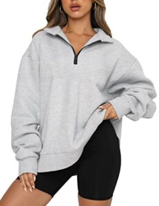 womens oversized half zip pullover sweatshirt long sleeve v neck sweatshirts quarter zip teen girls fall y2k clothes trendy drop shoulder loose fit outfits grey