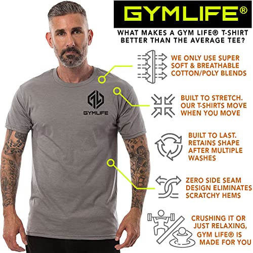 GYM LIFE Men's Power Up Icon Athletic Performance Short Sleeve Workout T-Shirt, Black (3X-Large)