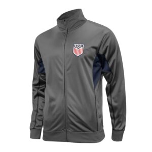 icon sports officially licensed u.s. soccer full zip up active adult training soccer track jacket | fortress, grey, large