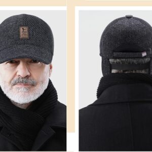 EDIKO Winter Hats for Men Baseball Cap Warm Dad Caps with Earflaps Adjustable Black