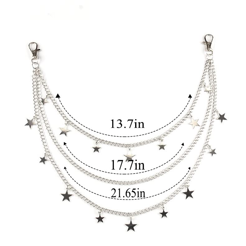 Zehope Layered Pants Chains Sliver Stars Pendant Jean Chains Goth Punk Wallet Chain Heavy Biker Pocket Chain for Women and Men