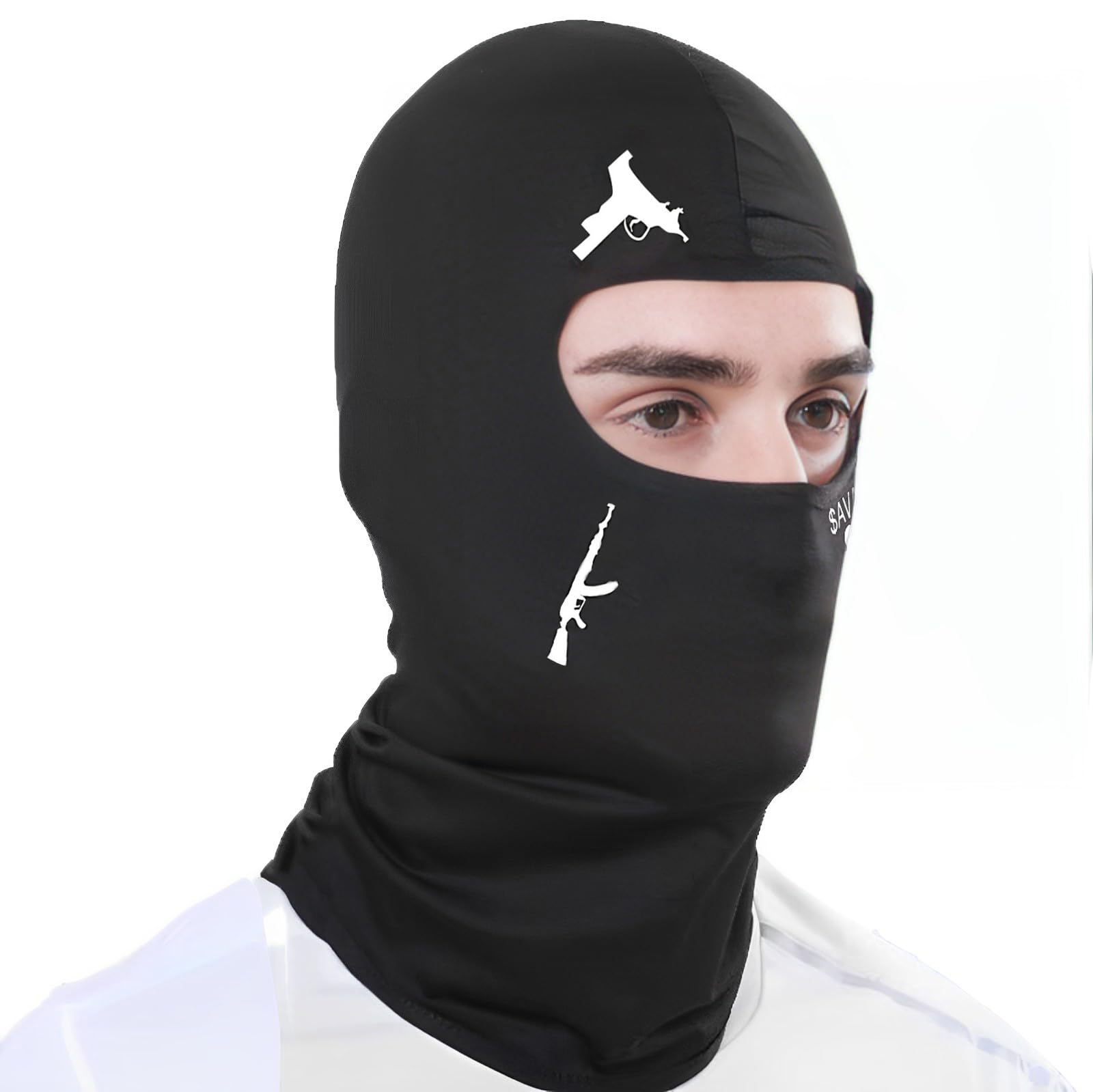 Single Hole Knit Cycling Head Cover Lightweight Ski Mask Exquisite Embroidery Black Classic Ski Mask Balaclava(Black,One Size)