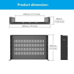 Jingchengmei 2U 19-Inch Universal Vented Rack Mount Cantilever Server Rack Shelf-12 Inch Deep-Disassembled Black (2U12InD)