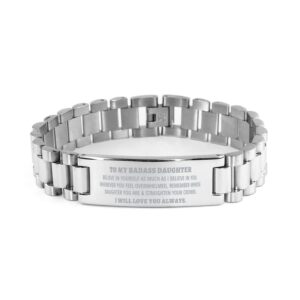 To My Badass Daughter Ladder Stainless Steel Bracelet Believe In Yourself, Christmas, Graduation, Birthday, Present from Dad & Mom