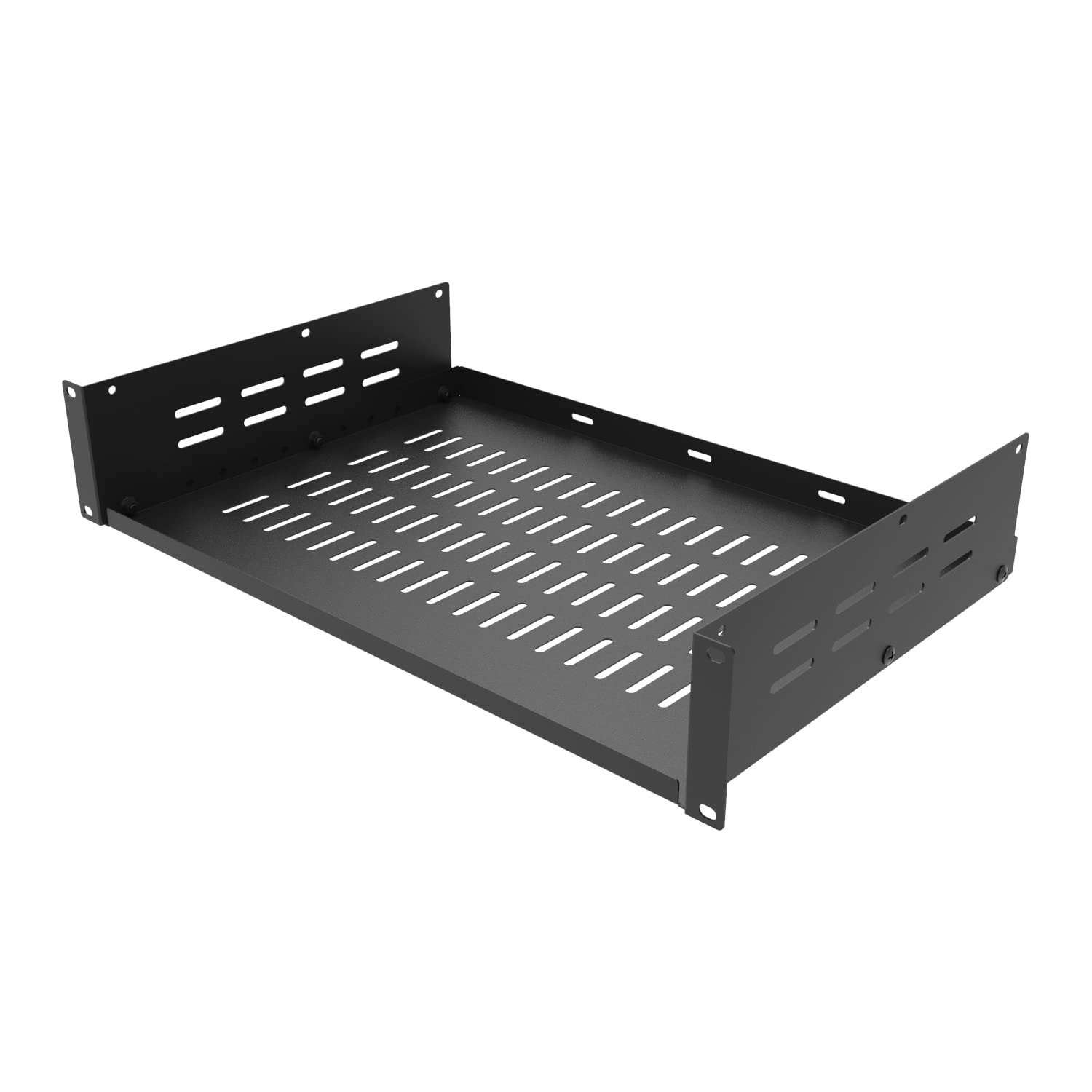 Jingchengmei 2U 19-Inch Universal Vented Rack Mount Cantilever Server Rack Shelf-12 Inch Deep-Disassembled Black (2U12InD)