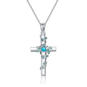 Vadmans Turquoise Cross Necklace Sterling Silver Cross Pendant Jewelry Gift for Women