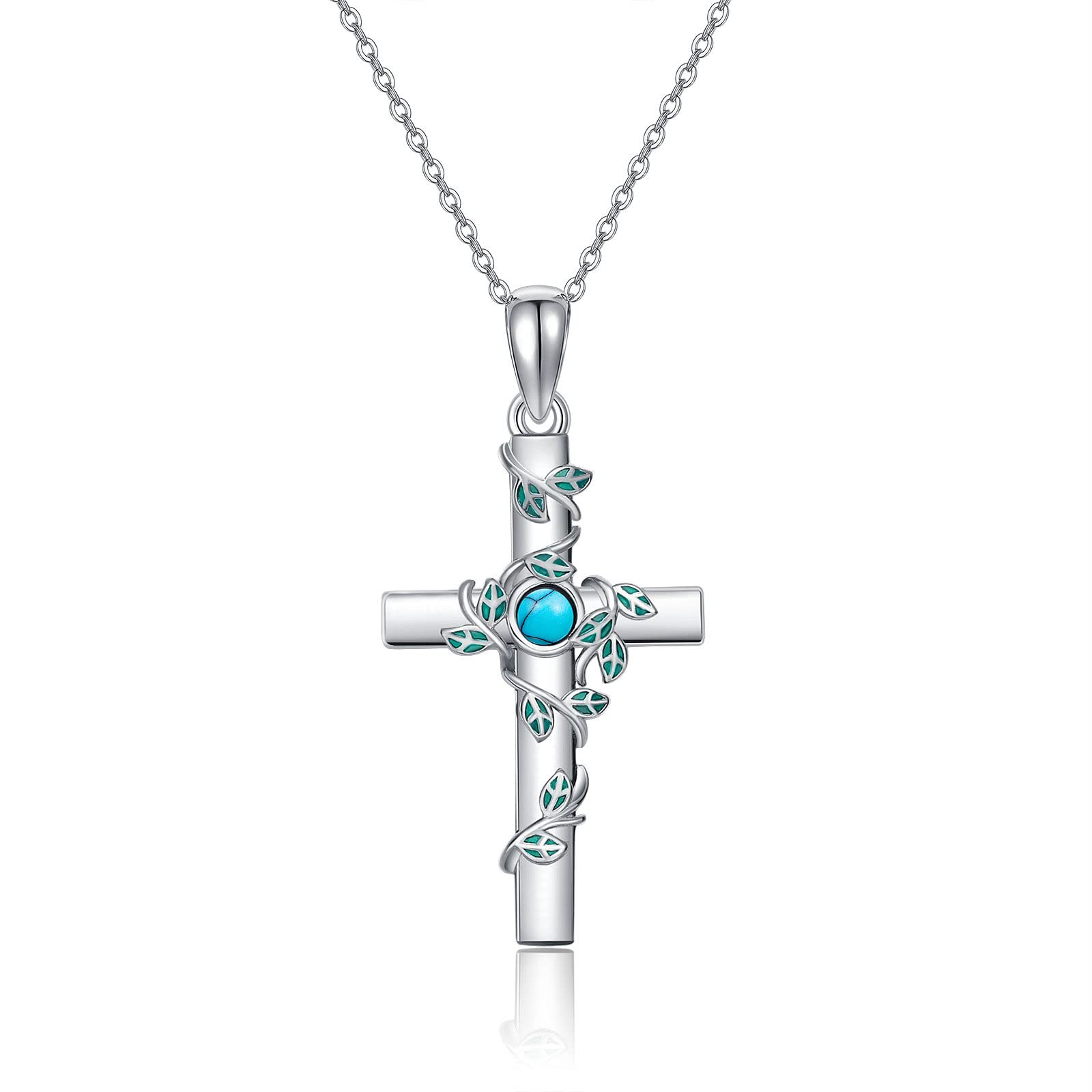 Vadmans Turquoise Cross Necklace Sterling Silver Cross Pendant Jewelry Gift for Women