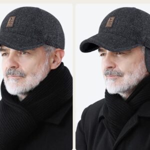 EDIKO Winter Hats for Men Baseball Cap Warm Dad Caps with Earflaps Adjustable Black