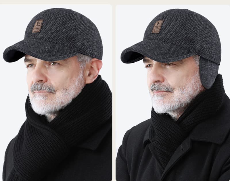 EDIKO Winter Hats for Men Baseball Cap Warm Dad Caps with Earflaps Adjustable Black