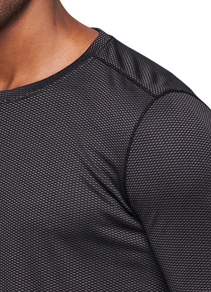 RBX Men's Textured Quick Drying Long Sleeve Performance Tee Jacquard Black-Charcoal L