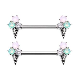 Pierced Owl 14GA Stainless Steel CZ Crystal Ice Cream Cone Nipple Barbells, Sold as a Pair (Silver Tone)