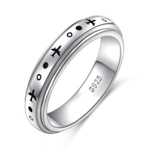 Airplane Spinner Ring for Women Men 925 Sterling Silver Airplane Fidget Rings for Anxiety Stress Relieving ADHD Autism Rings Inspirational Boho Band Ring (7)