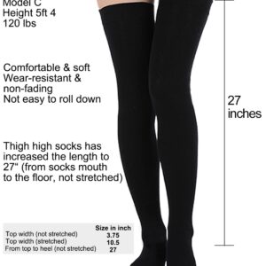 EZFS PLUS Thigh High Socks for Women Extra Long and Thick Over the Knee Cotton Boot Stockings Leg Warmer for Girls (Black 2 Pairs)