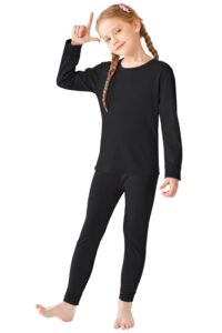 resinta cotton girls' thermal underwear set girls’ top and long johns winter base layer top & bottom (1, black, 5-6 years)