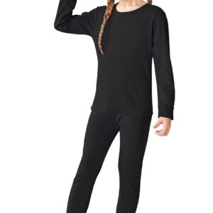 Resinta Cotton Girls' Thermal Underwear Set Girls’ Top and Long Johns Winter Base Layer Top & Bottom (1, Black, 5-6 Years)