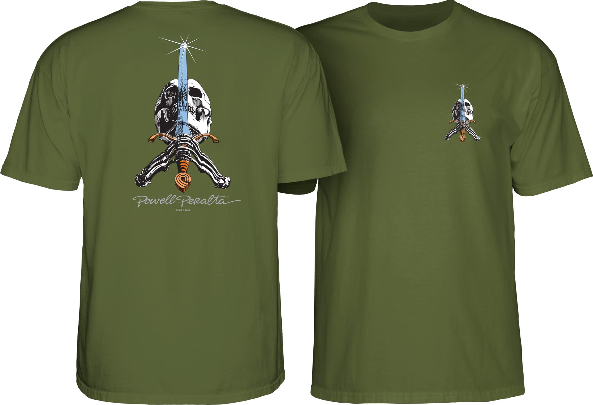 Powell Peralta Skull & Sword T-Shirt, Military Green '2', Large