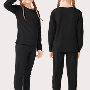 Resinta Cotton Girls' Thermal Underwear Set Girls’ Top and Long Johns Winter Base Layer Top & Bottom (1, Black, 5-6 Years)