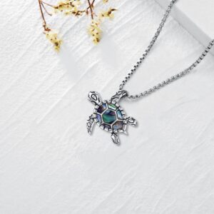 LOOVE 925 Sterling Silver Turtle Necklace for Women Small Abalone Shell Sea Turtle Pendant Ocean Animal Jewelry