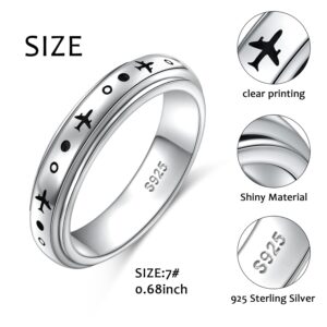 Airplane Spinner Ring for Women Men 925 Sterling Silver Airplane Fidget Rings for Anxiety Stress Relieving ADHD Autism Rings Inspirational Boho Band Ring (7)