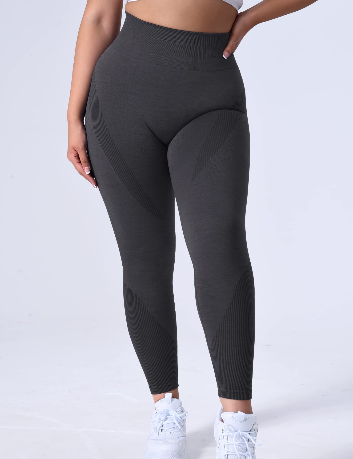 YEOREO Women Seamless Ozone Workout Leggings High Waisted Butt Lifting Recycled Yoga Pants Grey L