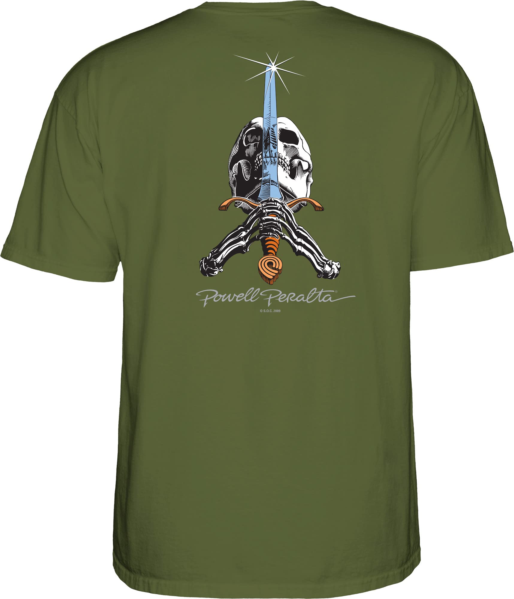 Powell Peralta Skull & Sword T-Shirt, Military Green '2', Large