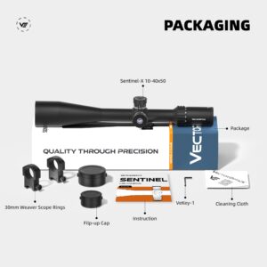 Vector Optics Sentinel X 10-40x50 SFP Center Dot 1/8MOA Rifle Scope Designed for 25 Meters Benchrest Target Shooting, Side Focus Min at 10 M, Turret Lock System.