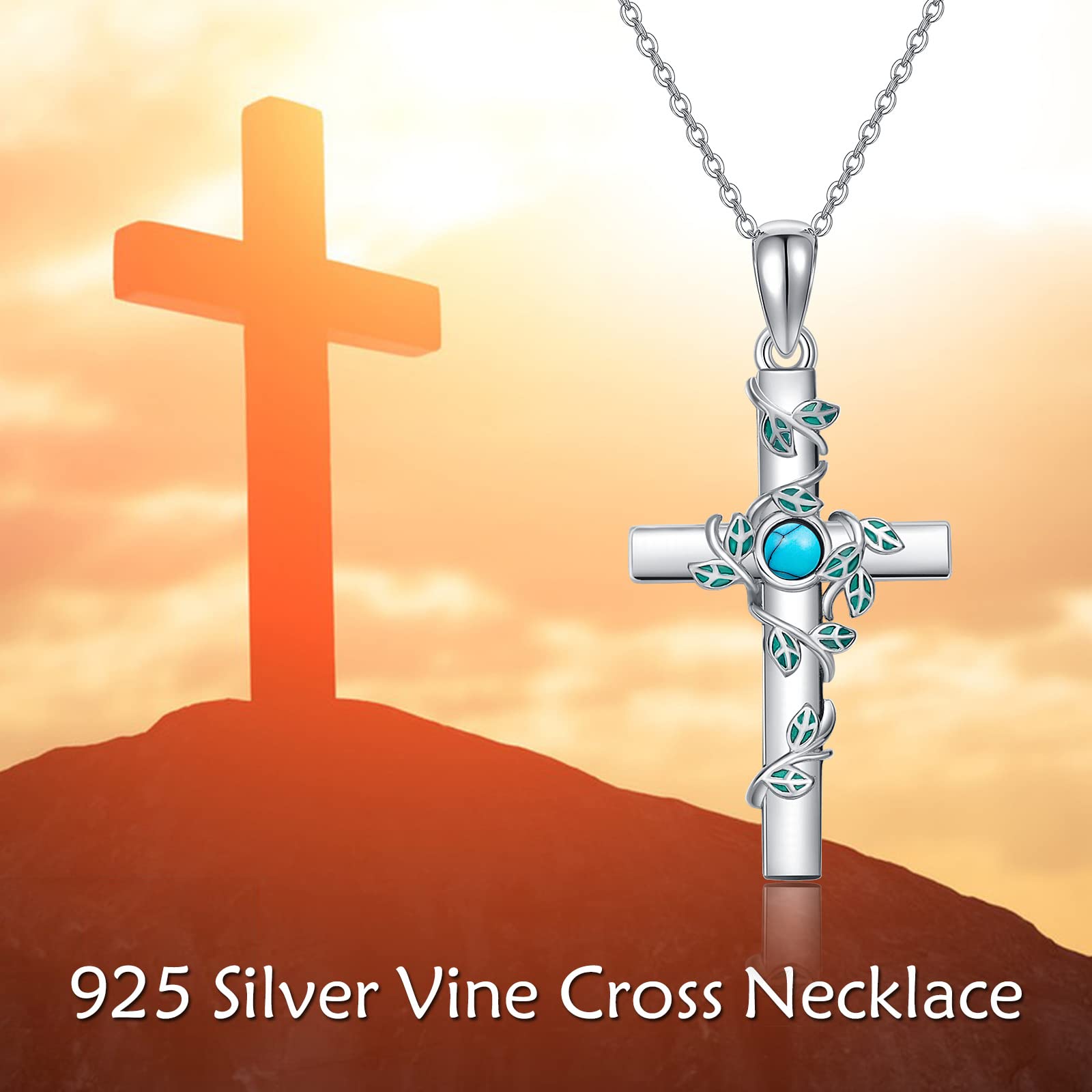 Vadmans Turquoise Cross Necklace Sterling Silver Cross Pendant Jewelry Gift for Women