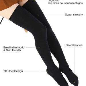 EZFS PLUS Thigh High Socks for Women Extra Long and Thick Over the Knee Cotton Boot Stockings Leg Warmer for Girls (Black 2 Pairs)