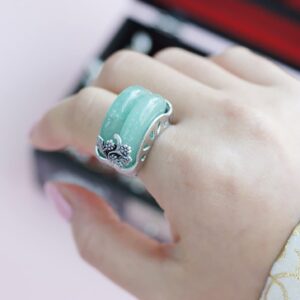 Hanbok Ring Jade Korea Traditional Accessory Woman Junior Natural Light Green Size Adjustable R005LT