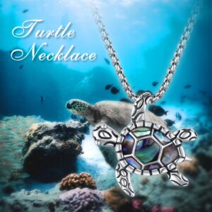 LOOVE 925 Sterling Silver Turtle Necklace for Women Small Abalone Shell Sea Turtle Pendant Ocean Animal Jewelry