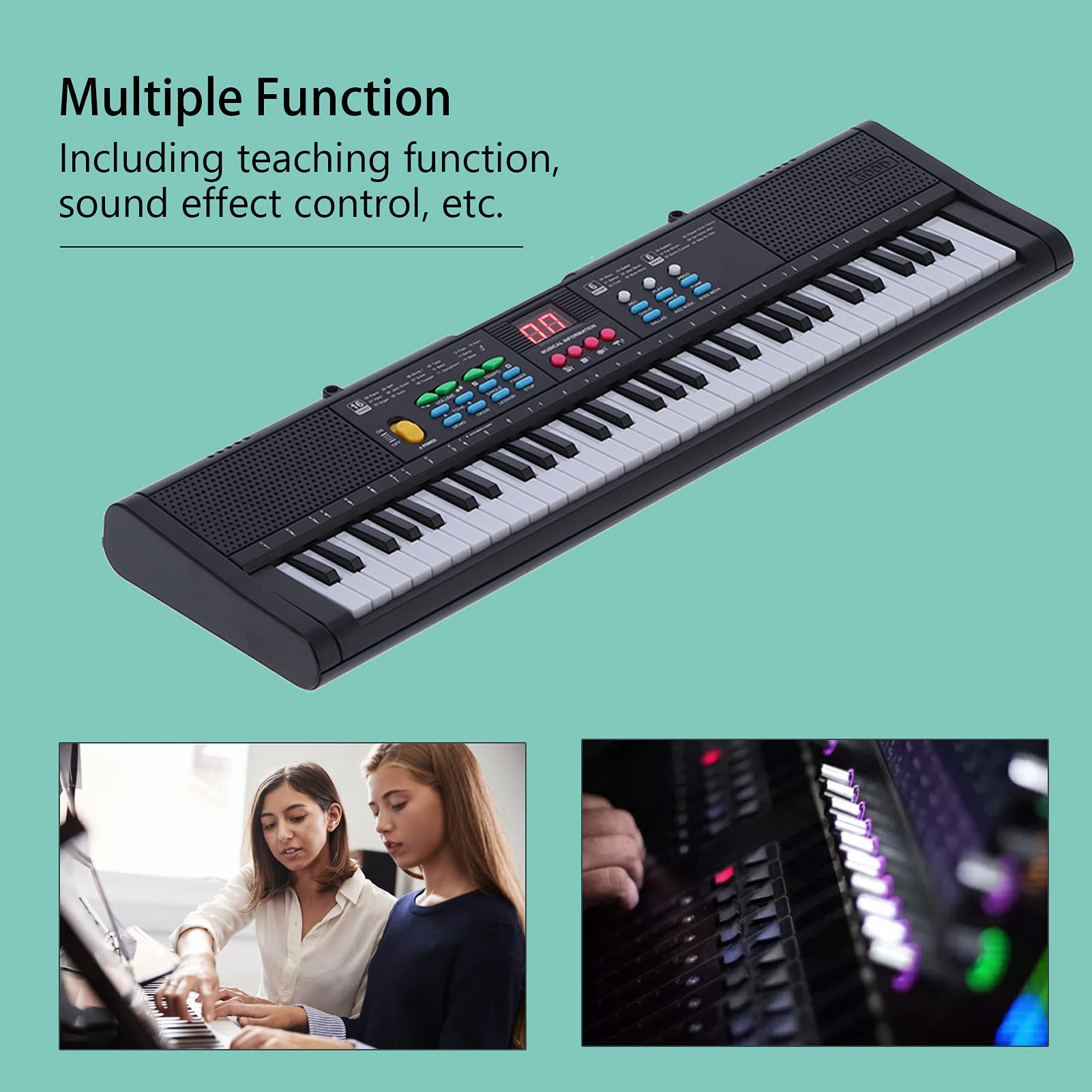 61 Keys Keyboard Piano, Electric Keyboard Piano Instrument Digital Music Piano Keyboard with Speaker and Microphone Musical Standard Keyboard Piano Kit for Beginners, Kids (MQ6186)