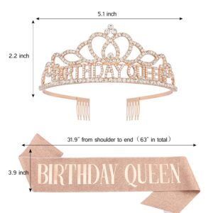 Chanaco Rose Gold Birthday Crowns, Sash and Tiara Set for Women - Happy Birthday Decorations