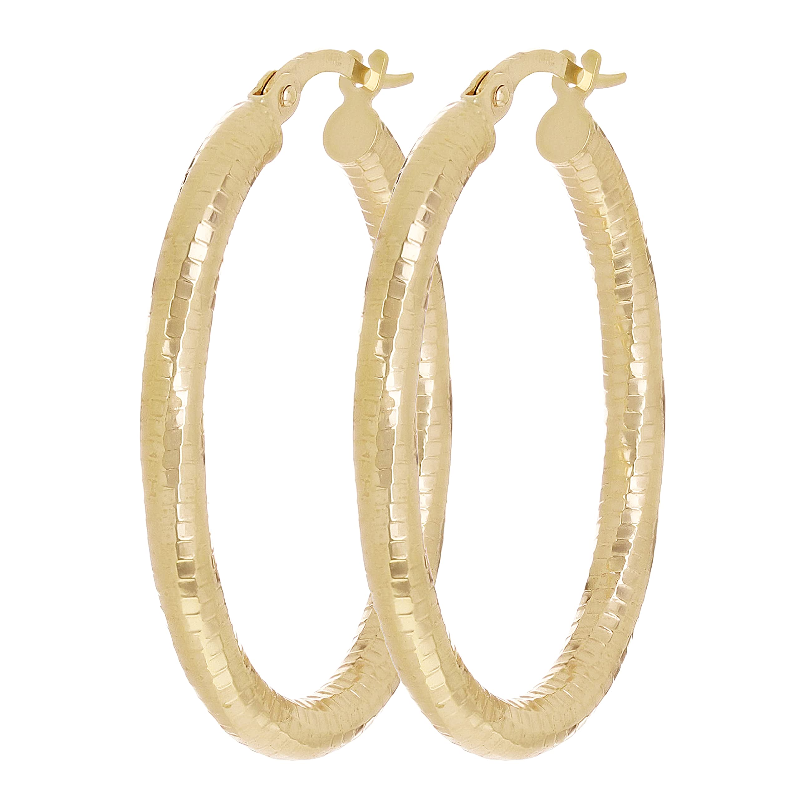 Italian 14k Yellow Gold Honeycomb Hollow Oval Hoop Earrings 1.3" 3mm 2.2 grams