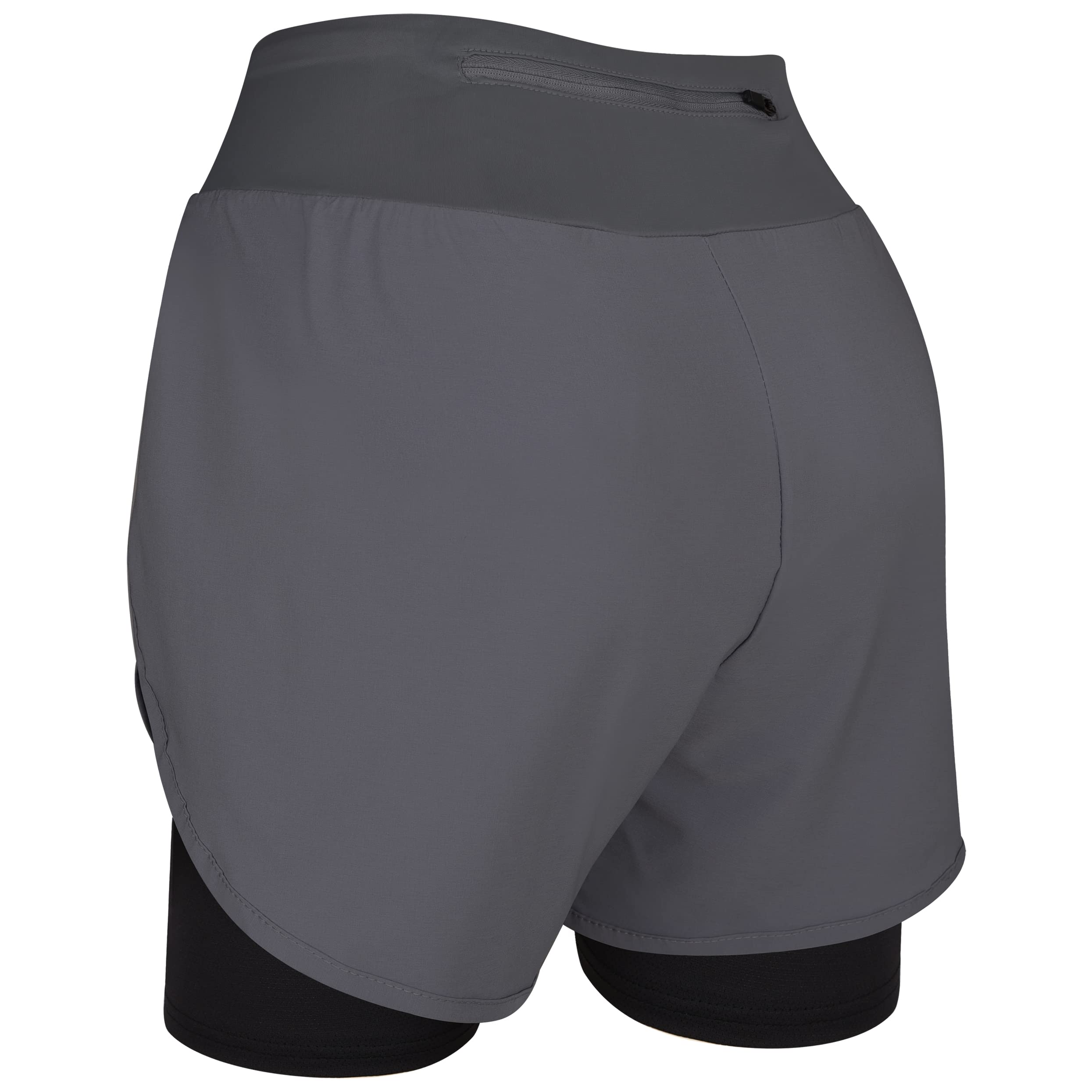 Exxact Sports 2 in 1 Shorts Women - Athletic Shorts with Spandex Underneath, Dry Fit Running Shorts with Pockets Women (Charcoal, AXS)