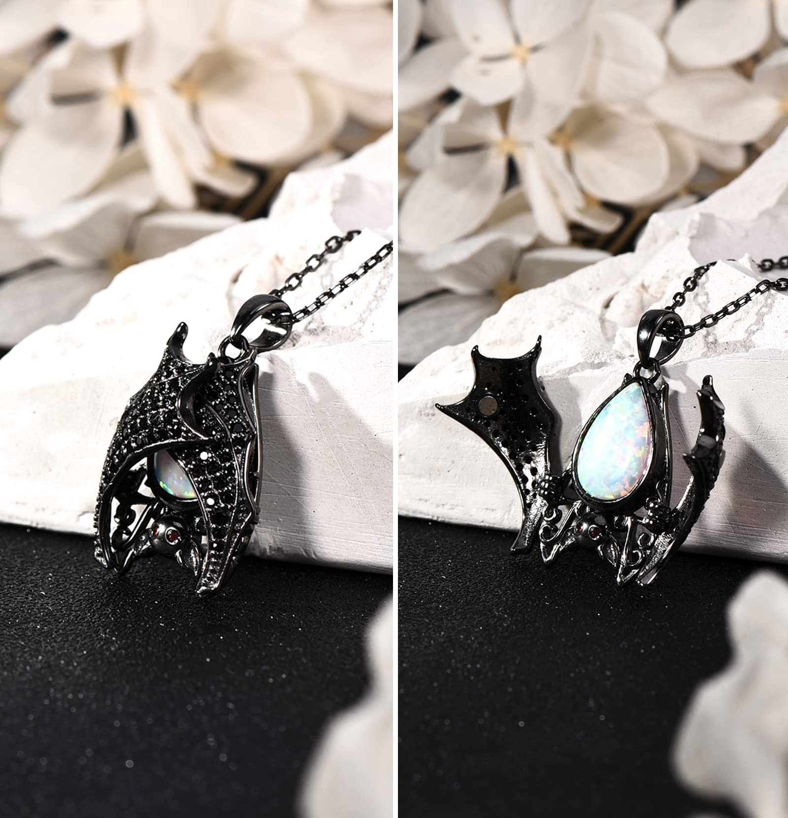 Distance Bat Necklace for Women, White Opal April Birthstone Necklace, 925 Sterling Silver Pendant Christmas Birthday Jewelry Gifts for Women/Wife/Mom/Girlfriend