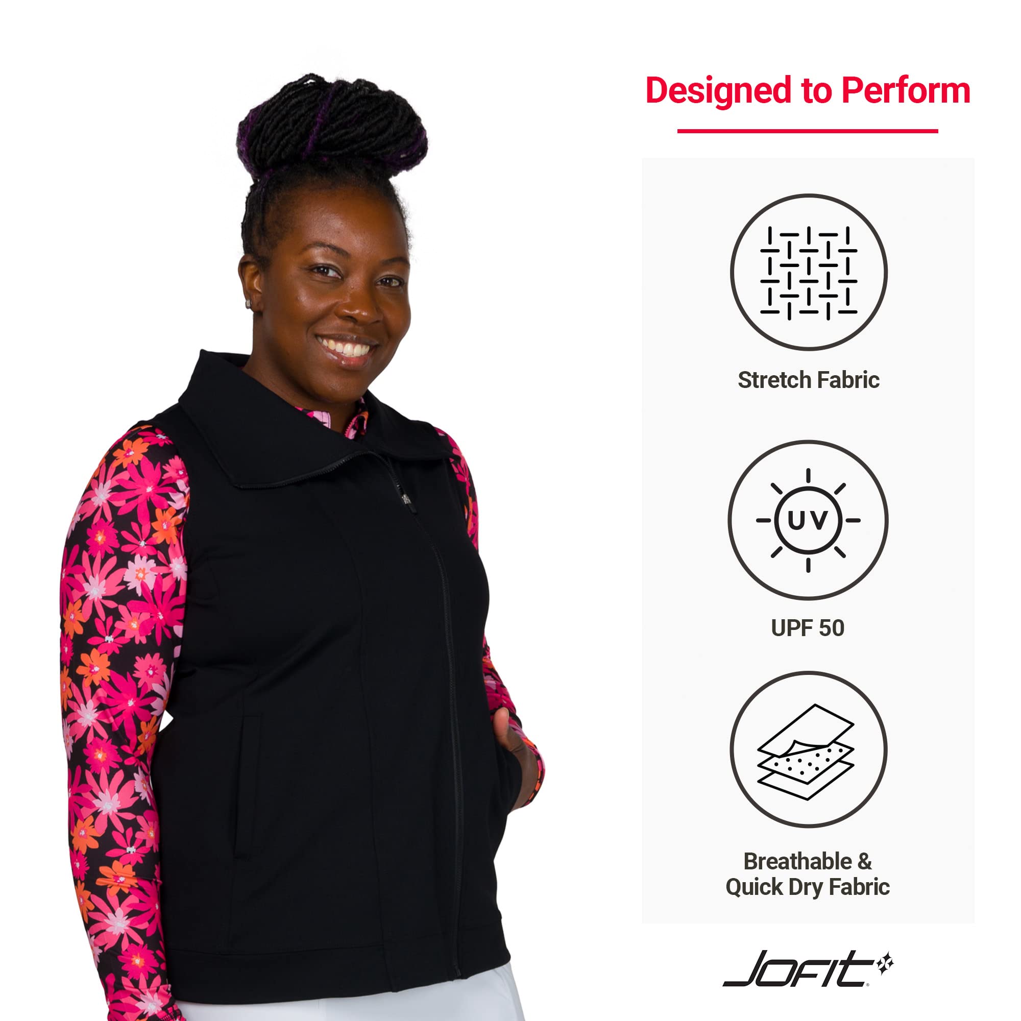 Jofit Apparel Women’s Athletic Clothing Jet Set Vest for Golf & Tennis, Size X-Large, Black