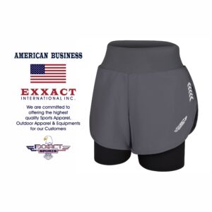 Exxact Sports 2 in 1 Shorts Women - Athletic Shorts with Spandex Underneath, Dry Fit Running Shorts with Pockets Women (Charcoal, AXS)