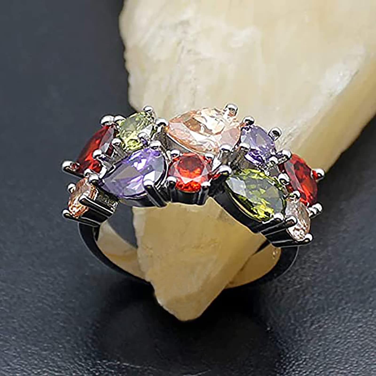 QIXINWANG Multi Gemstone Ring Morganite Garnet Amethyst Peridot Promise Wedding Party Ring for Women Size 6 to 10 (8)