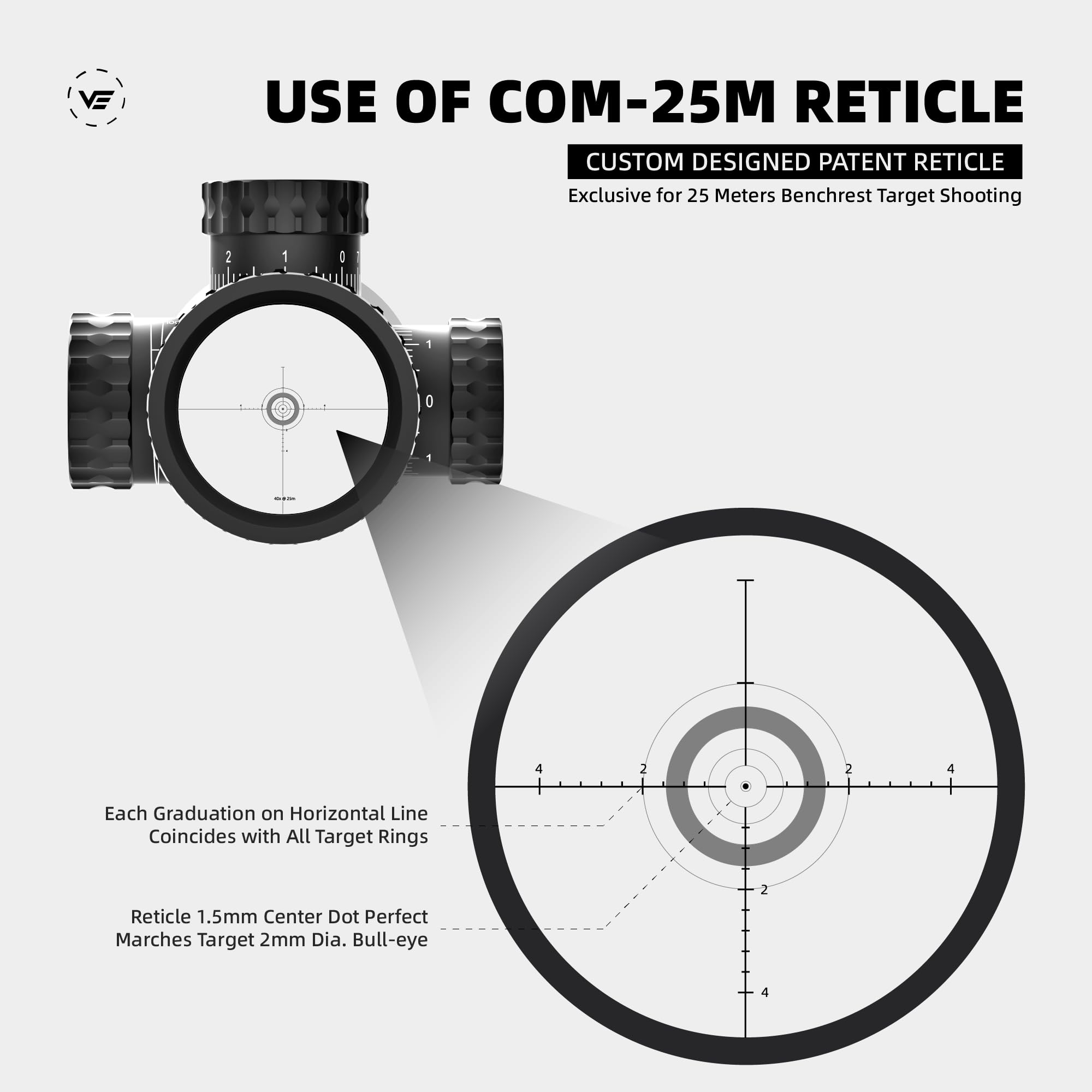 Vector Optics Sentinel X 10-40x50 SFP Center Dot 1/8MOA Rifle Scope Designed for 25 Meters Benchrest Target Shooting, Side Focus Min at 10 M, Turret Lock System.