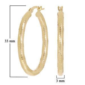 Italian 14k Yellow Gold Honeycomb Hollow Oval Hoop Earrings 1.3" 3mm 2.2 grams