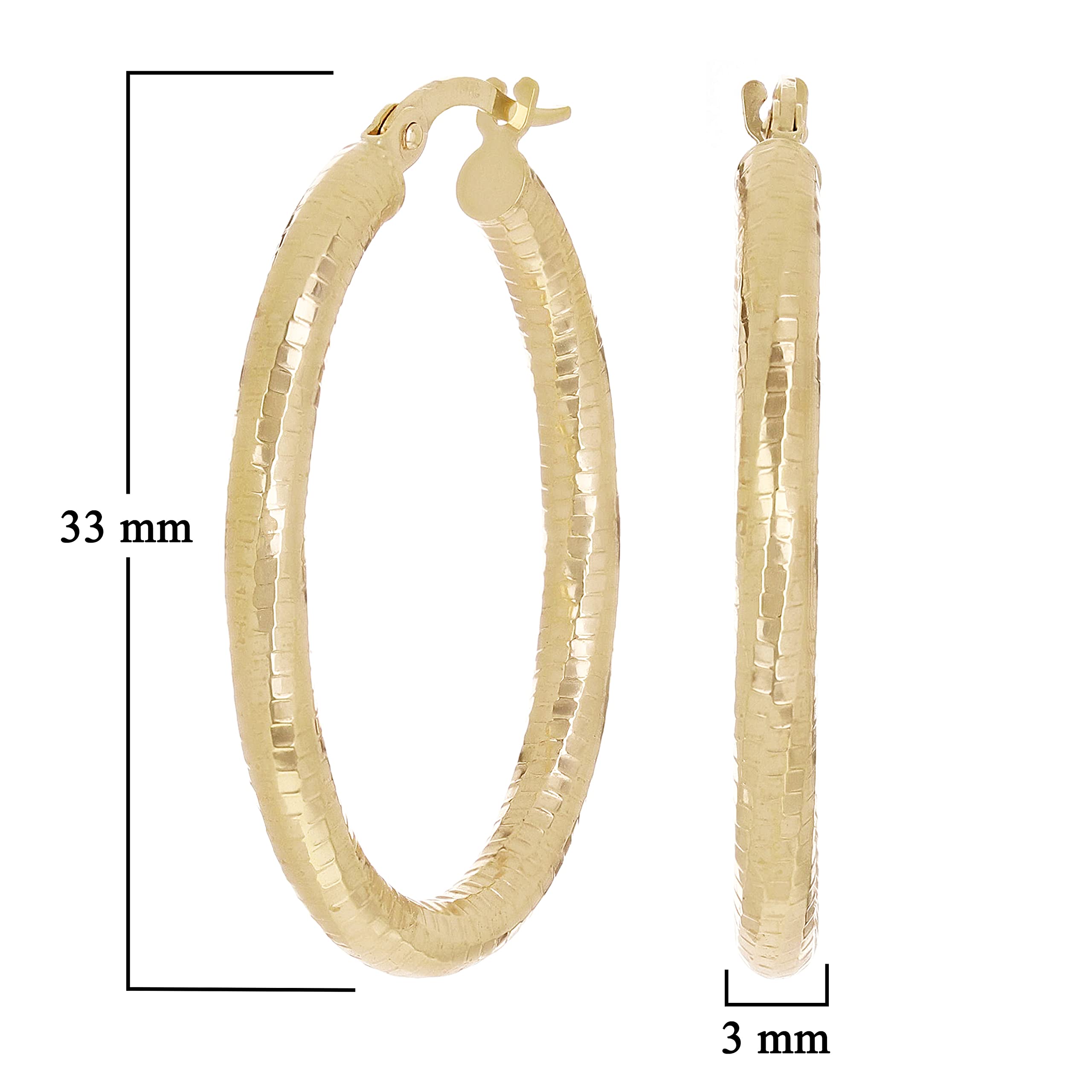 Italian 14k Yellow Gold Honeycomb Hollow Oval Hoop Earrings 1.3" 3mm 2.2 grams