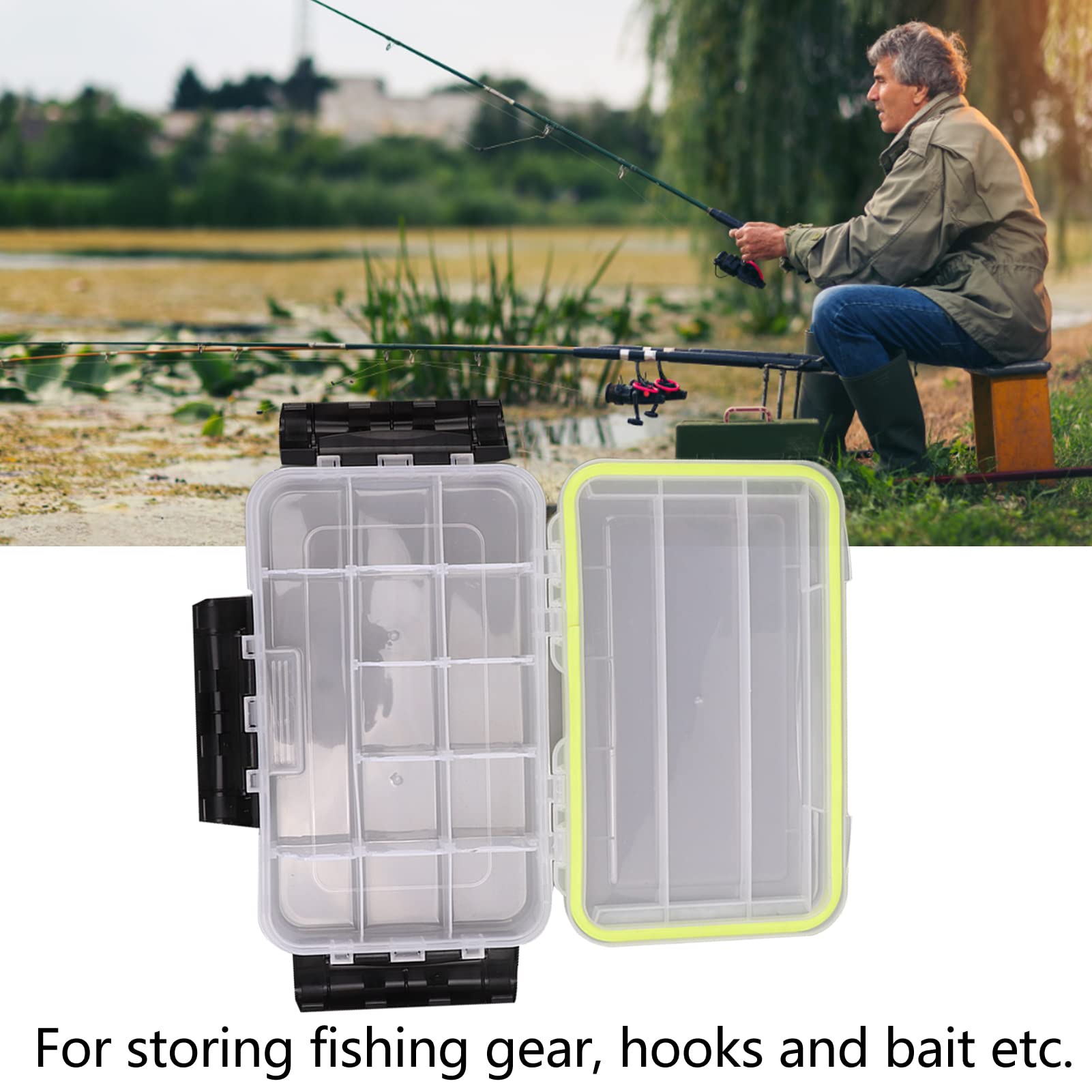 Leapiture Fishing Tool Box Transparent Plastic Storage Box with Removable Divider Fishing Tackle Hook Protector for Outdoor Leisure Sports