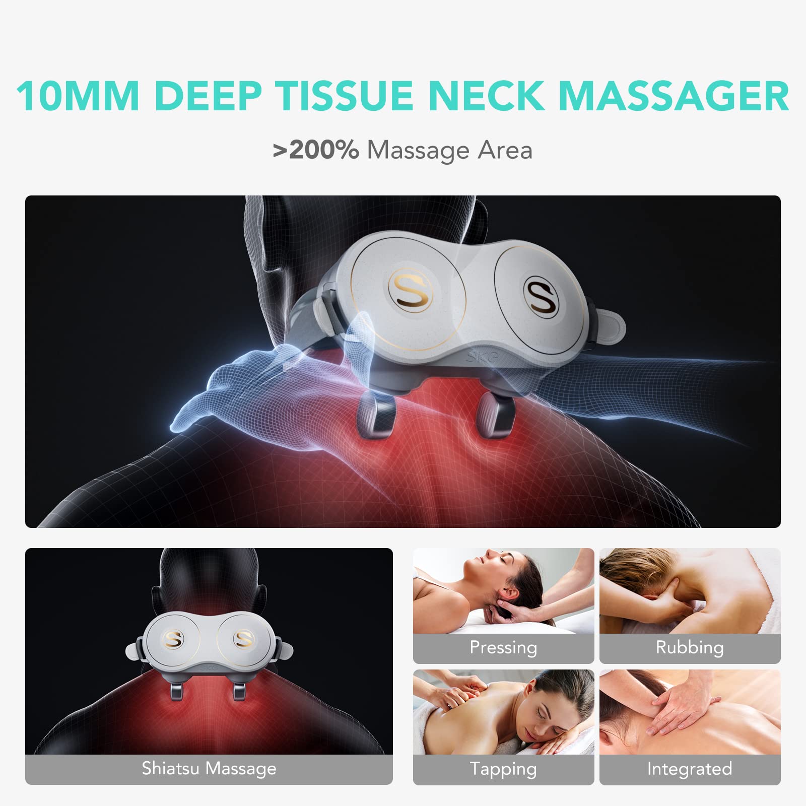 SKG H7 Neck Massager for Pain Relief Deep Tissue, Shiatsu Neck and Shoulder Massager 4D Electric Kneading Massager with Heating Relax at Home Office Car, Gift for Men Women, Maye Musk's Choice