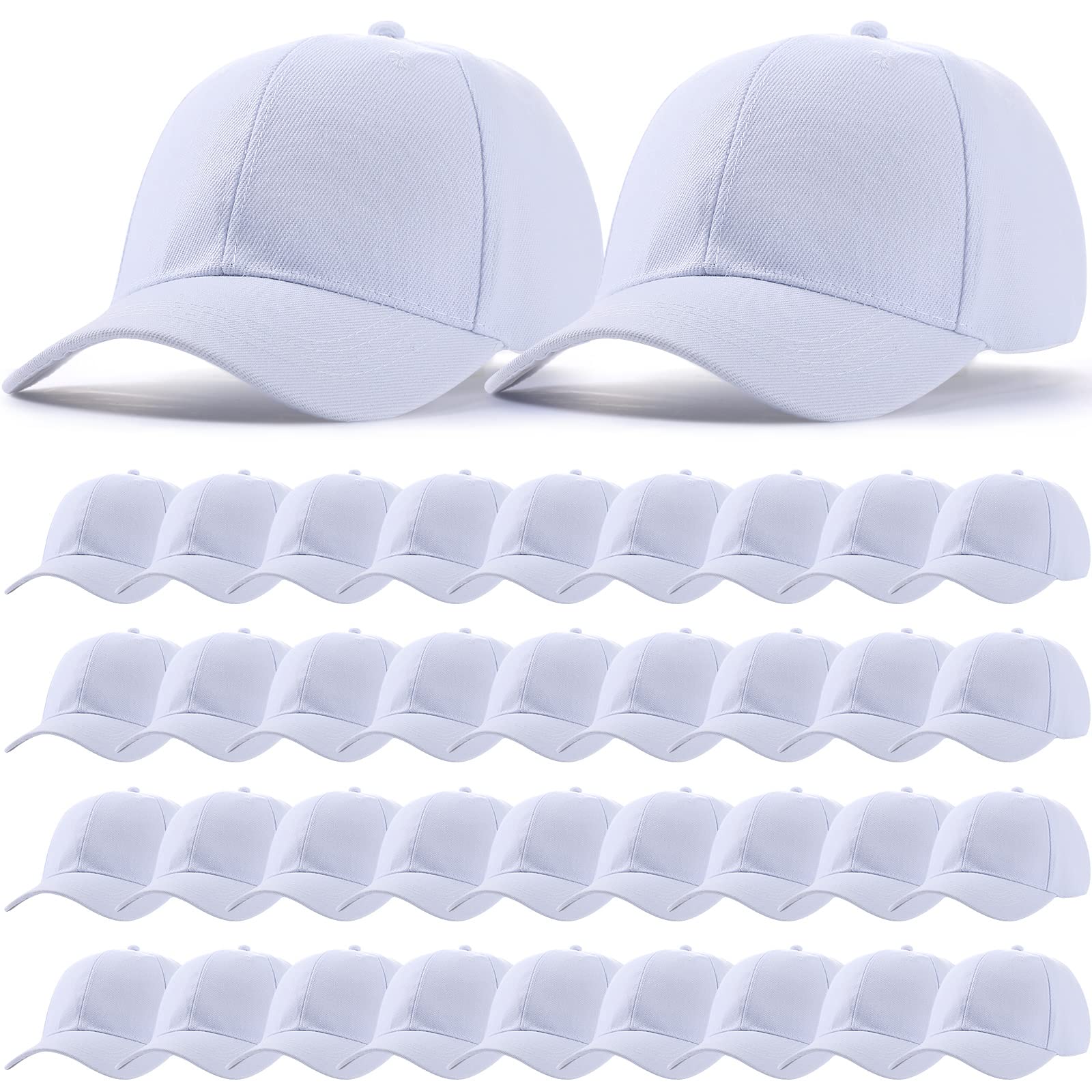 Coume 36 Pcs Blank Baseball Cap Bulk Adjustable Denim Plain Dad Hats Unisex Low Profile Camouflage Cap for Trucker Men Women(White)