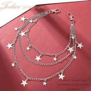 Zehope Layered Pants Chains Sliver Stars Pendant Jean Chains Goth Punk Wallet Chain Heavy Biker Pocket Chain for Women and Men