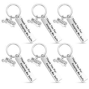 Hosuly 6 Pcs Employee Appreciation Gift School Bus Driver Gifts Stainless Steel Thank You Keychain Gifts Thank You for Keeping Me Safe Keychain for Driver Women Men Retirement Birthday