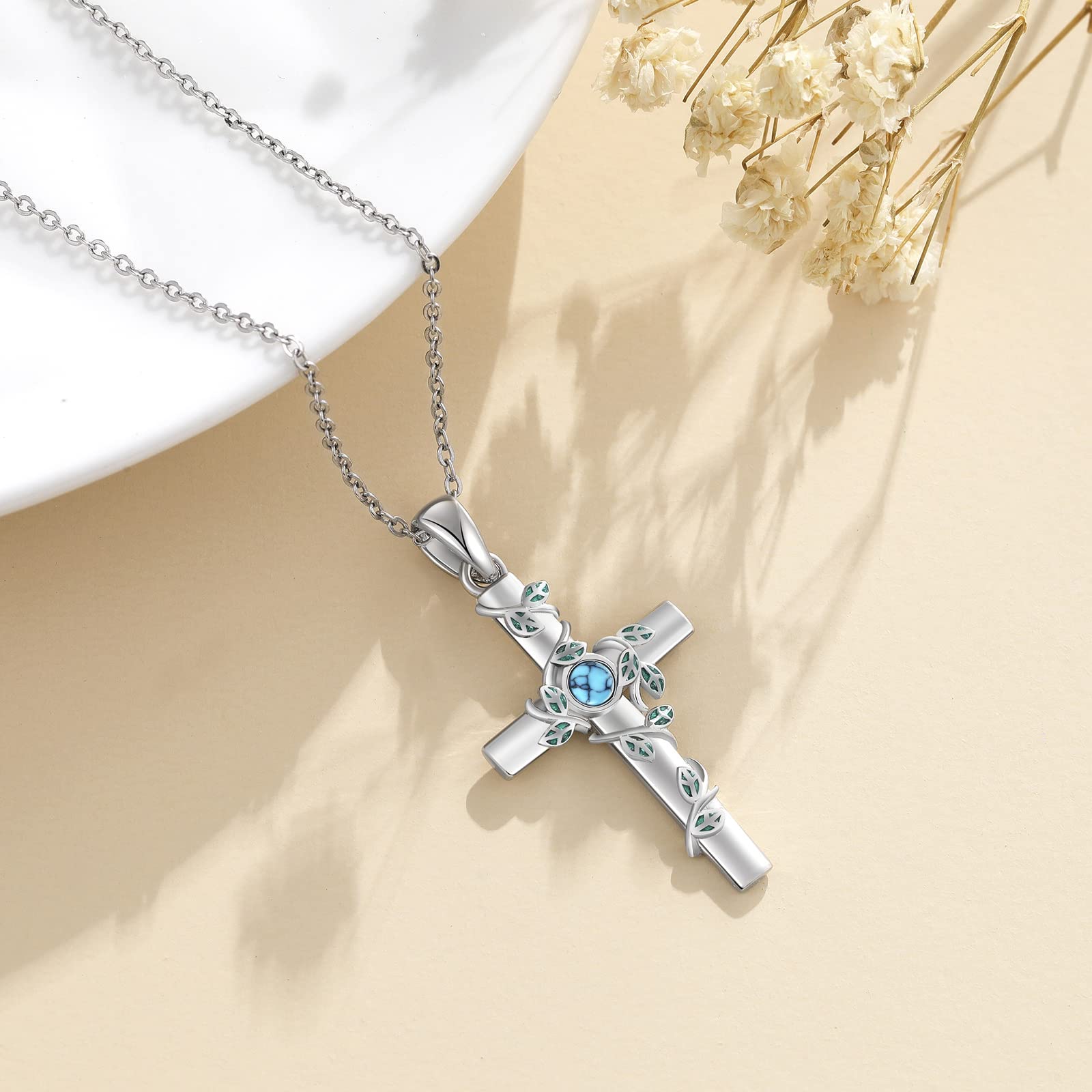 Vadmans Turquoise Cross Necklace Sterling Silver Cross Pendant Jewelry Gift for Women