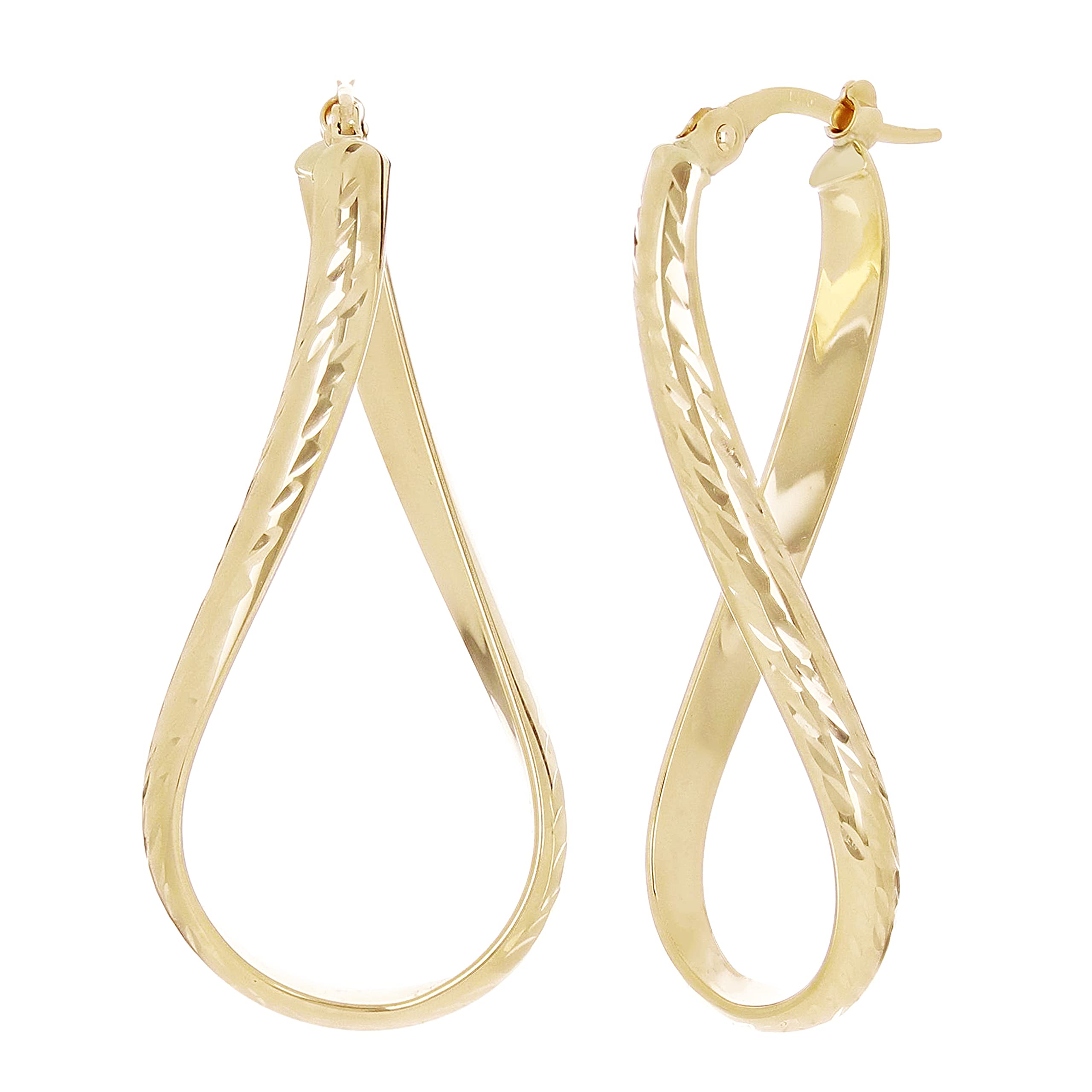 Italian 14k Yellow Gold Diamond Cut Twisted Oval Hoop Earrings 1.4" 1.7 grams