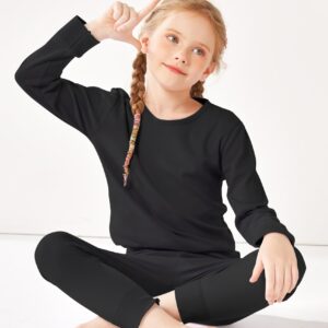 Resinta Cotton Girls' Thermal Underwear Set Girls’ Top and Long Johns Winter Base Layer Top & Bottom (1, Black, 5-6 Years)