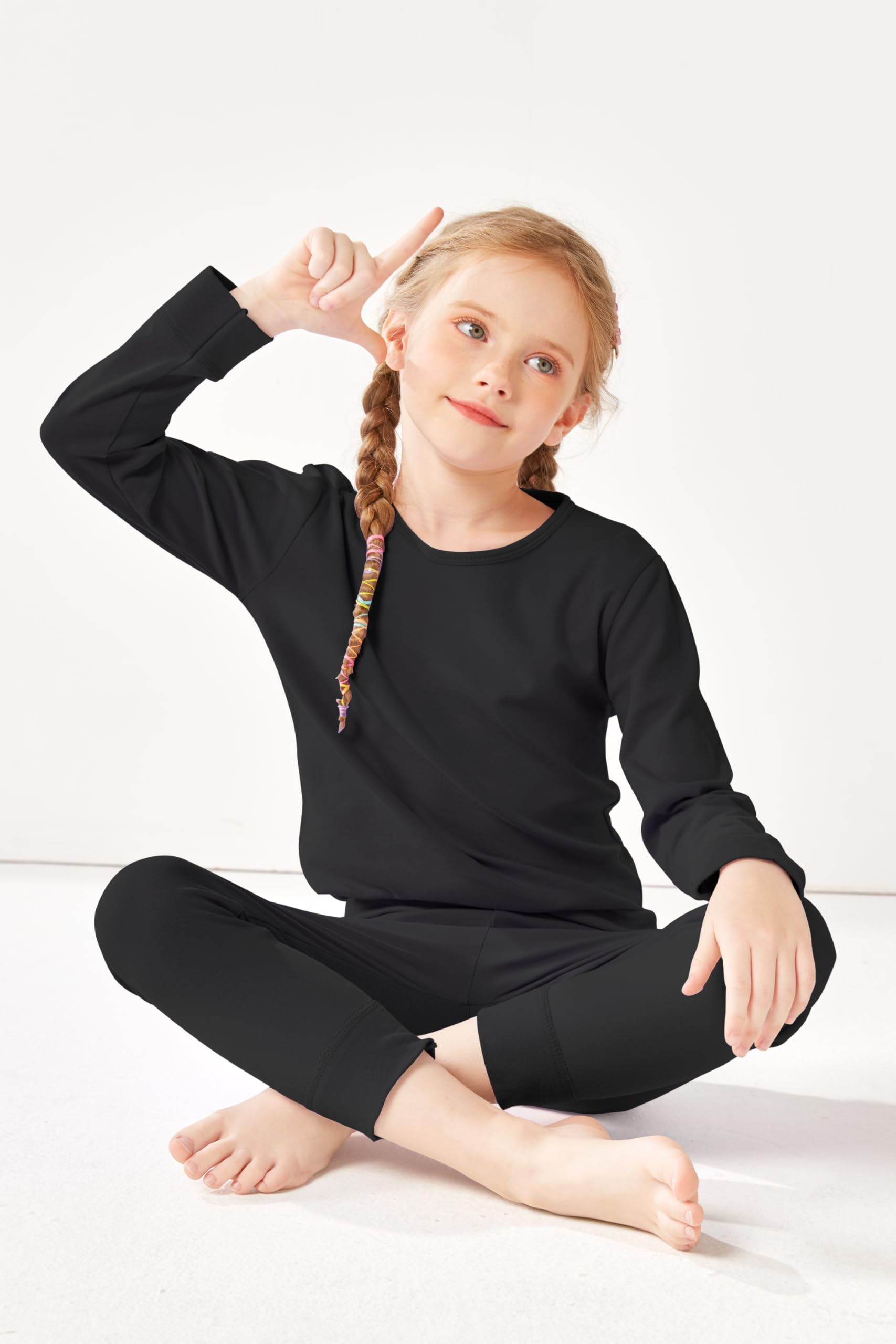 Resinta Cotton Girls' Thermal Underwear Set Girls’ Top and Long Johns Winter Base Layer Top & Bottom (1, Black, 5-6 Years)